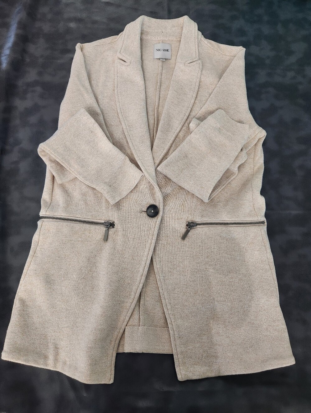 NIC+ZOE Cream Knit Single-Button Blazer with Zip Pockets